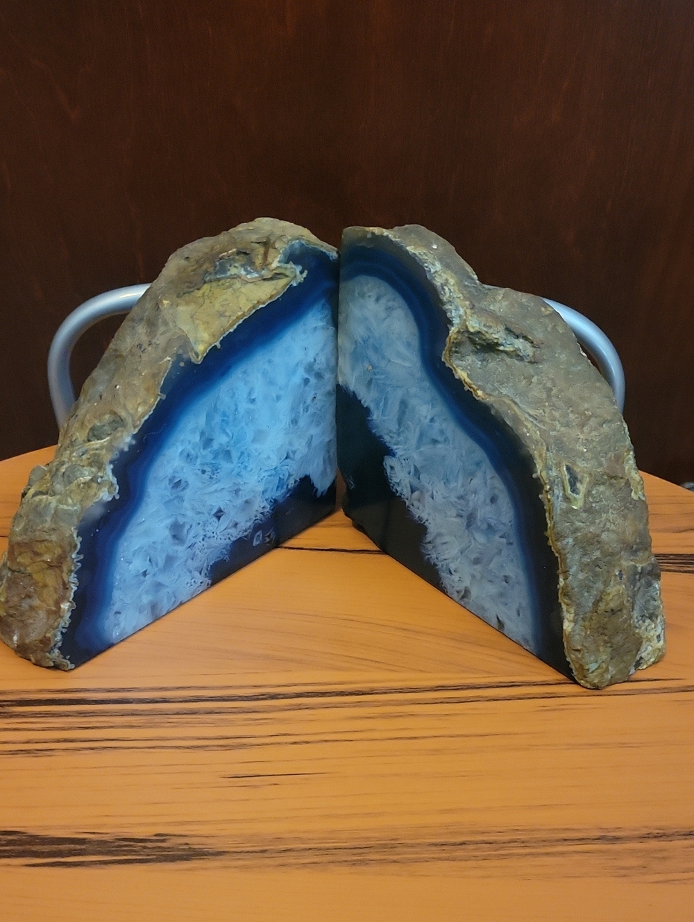 Stunning Blue Agate Geode Bookends - Pair